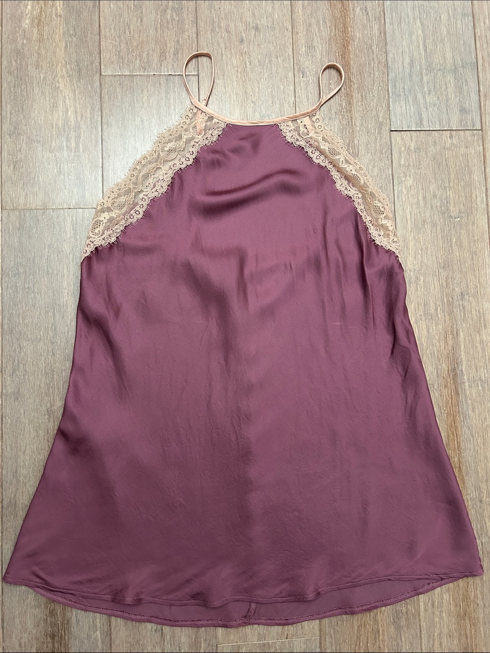 intimissimi Plum Chemise with Blush Lace Trim silk size L